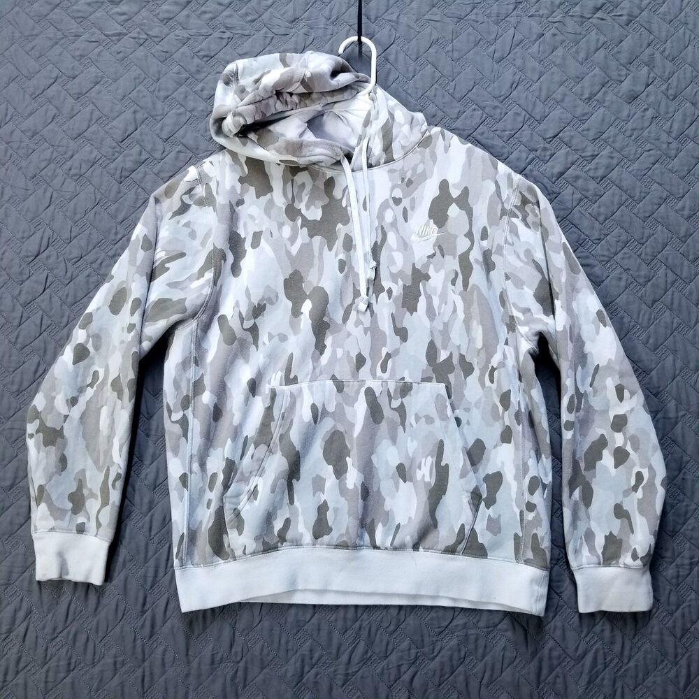 Nike Hoodie Sweatshirt Mens M White Camo Fleece Pullover Long Sleeve Cu4339-081